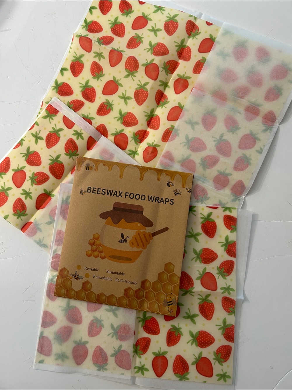 beeswax Food Wraps strawberry print Eco-Friendly Reusable Wraps NEW 3 sizes